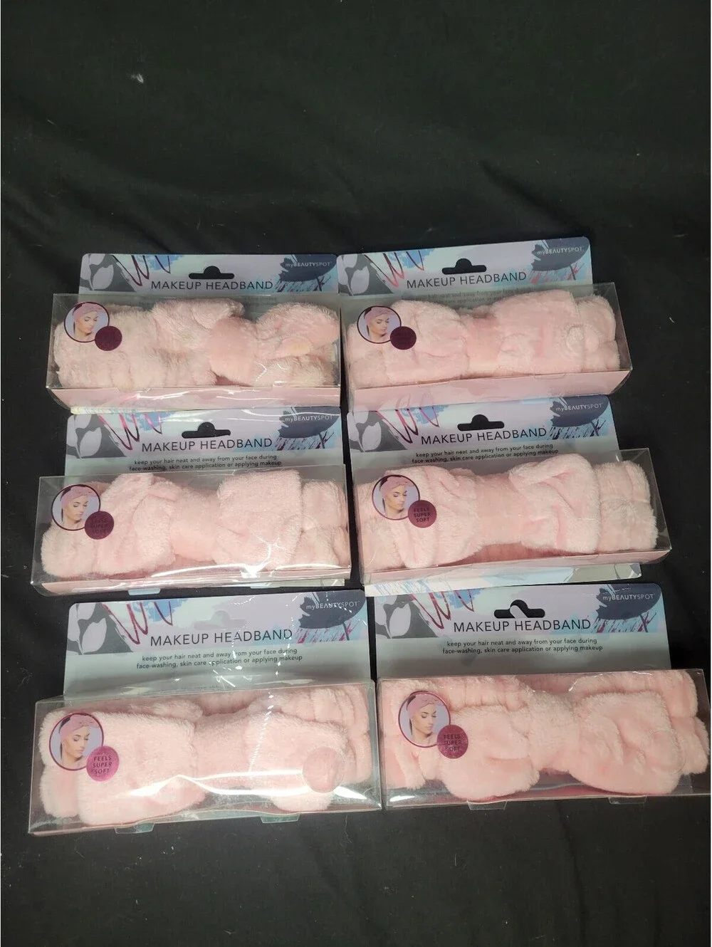 6 pack Pink Makeup Headband Soft Plush by myBEAUTYSPOT   *Distressed Packaging*